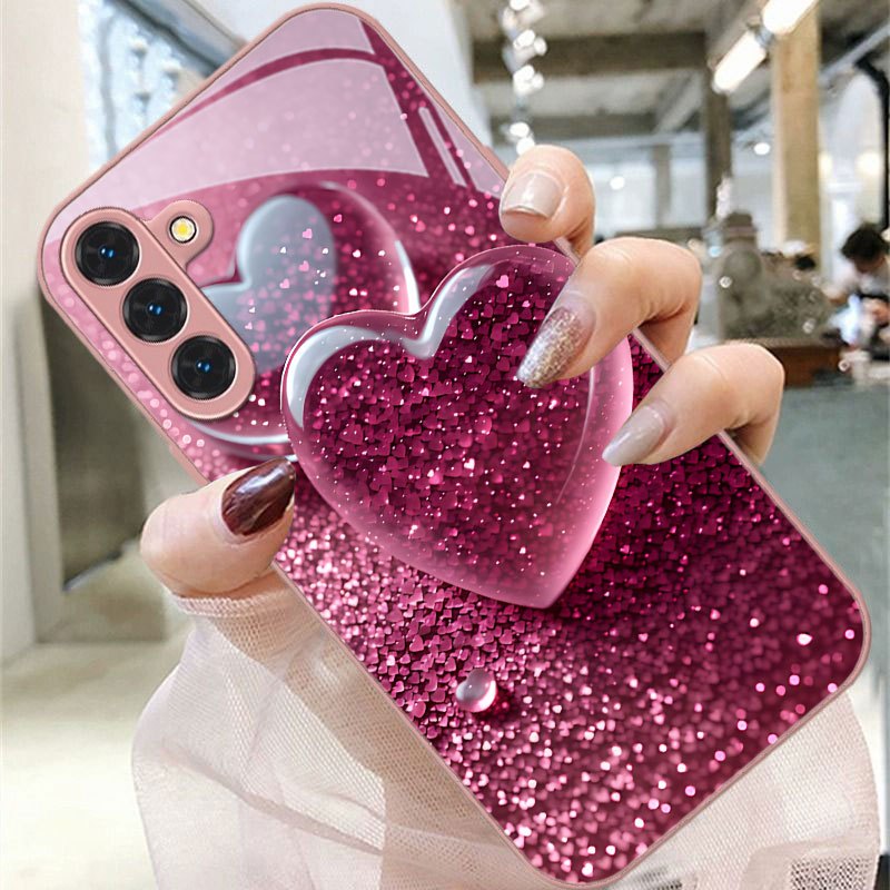 TEMU Phone Case - Pink Heart-shaped Sequined Pattern Phone Case, Suitable For Galaxy A04s/a05s/a06/a07/ A10/a11/a12/a13/