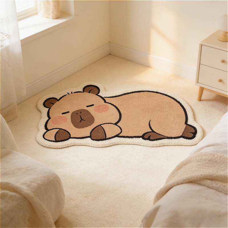 E-shop Kaschmir 900G und 9mm Niedlicher Capybara Schlafzimmer Nachttisch Plüschteppich Cartoon Tier Schlafform Wohnzimmer Dekoration Sofa Matte Braun
