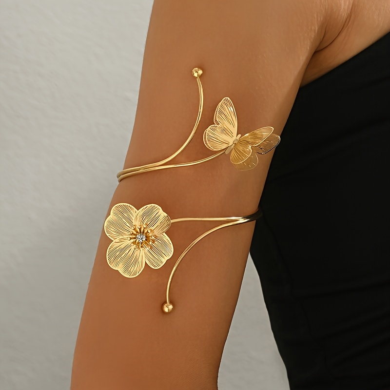 TEMU bracelet de bras géométrique à fleur ouverte et papillon pour femme