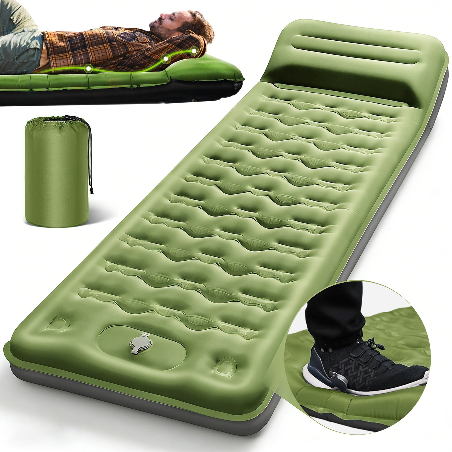 Image of Camping Sleeping Pad, Extra Thick 13cm Camping Mat With Pillow Built-in Foot Pump Inflatable Sleeping Pads Compact For Camping Backpacking Hiking Traveling Tent