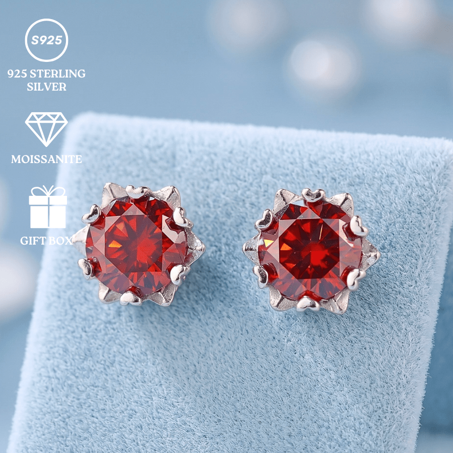 Exquisite Red Moissanite Snowflake Stud Earrings, Gift