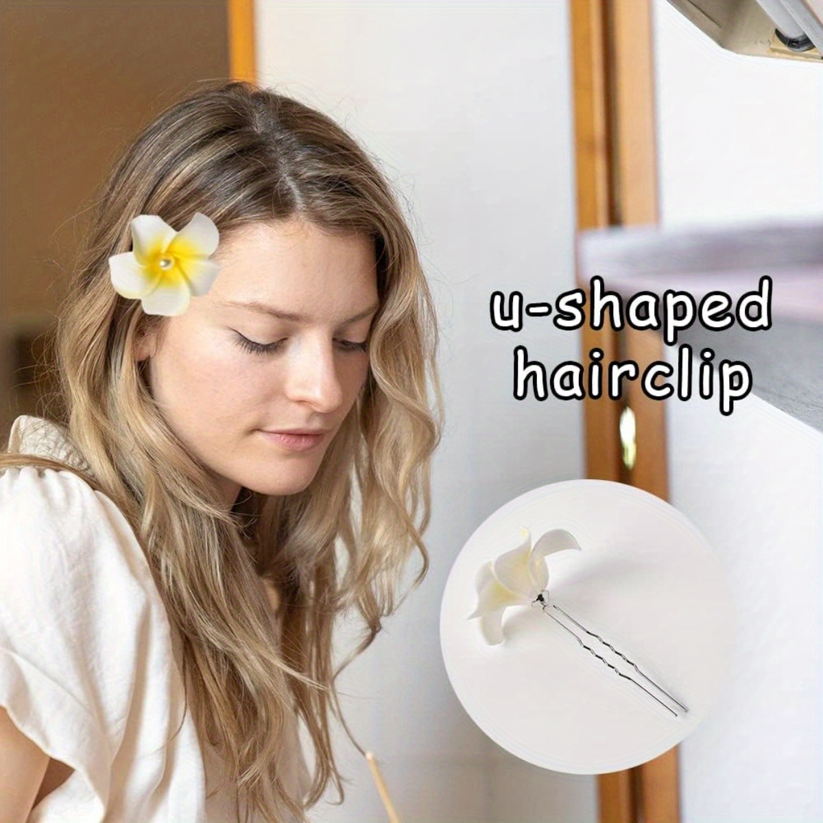 hawaiian flower hair pins plumeria hair barrettes clips for women girls white floral hairpins for summer   accessories for braid wedding bobby pins Product details 3