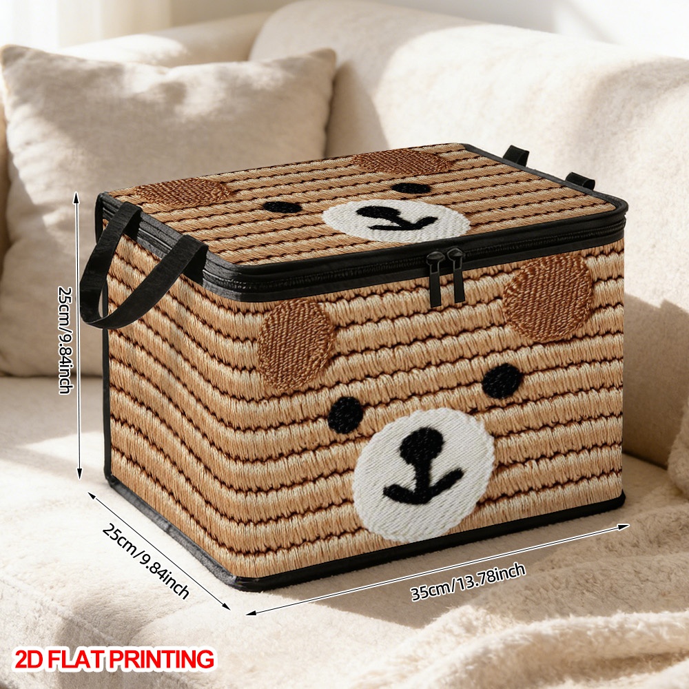 Cute Brown Bear Face Storage Box with Zippered Lid