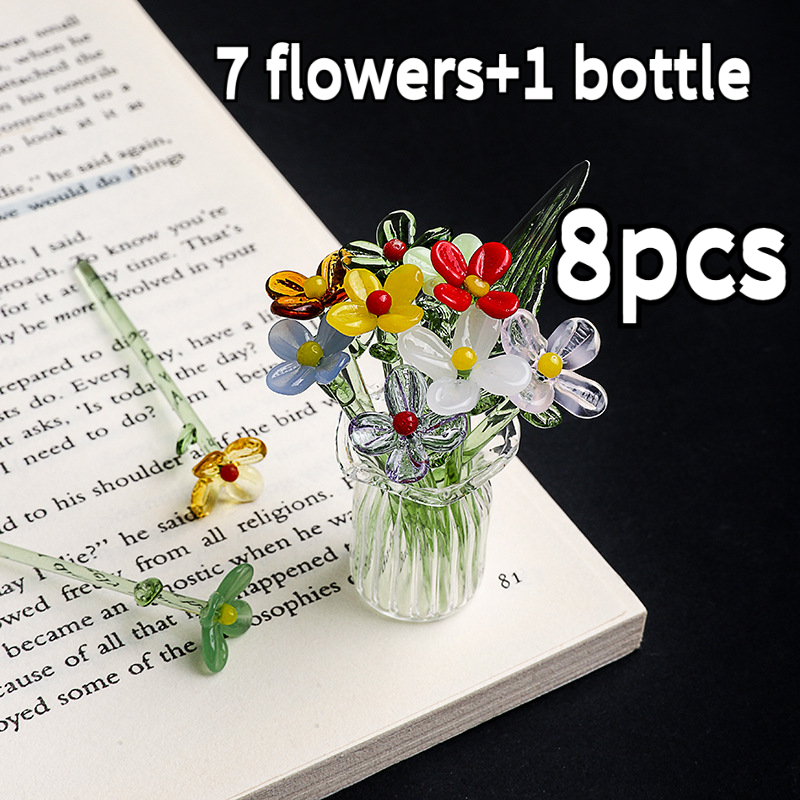 TEMU Handmade Colorful Glass Flower Set, 8pcs Mini Painted Vase Flowers - Home Office Decoration, Great Gift For Birthday, , Women