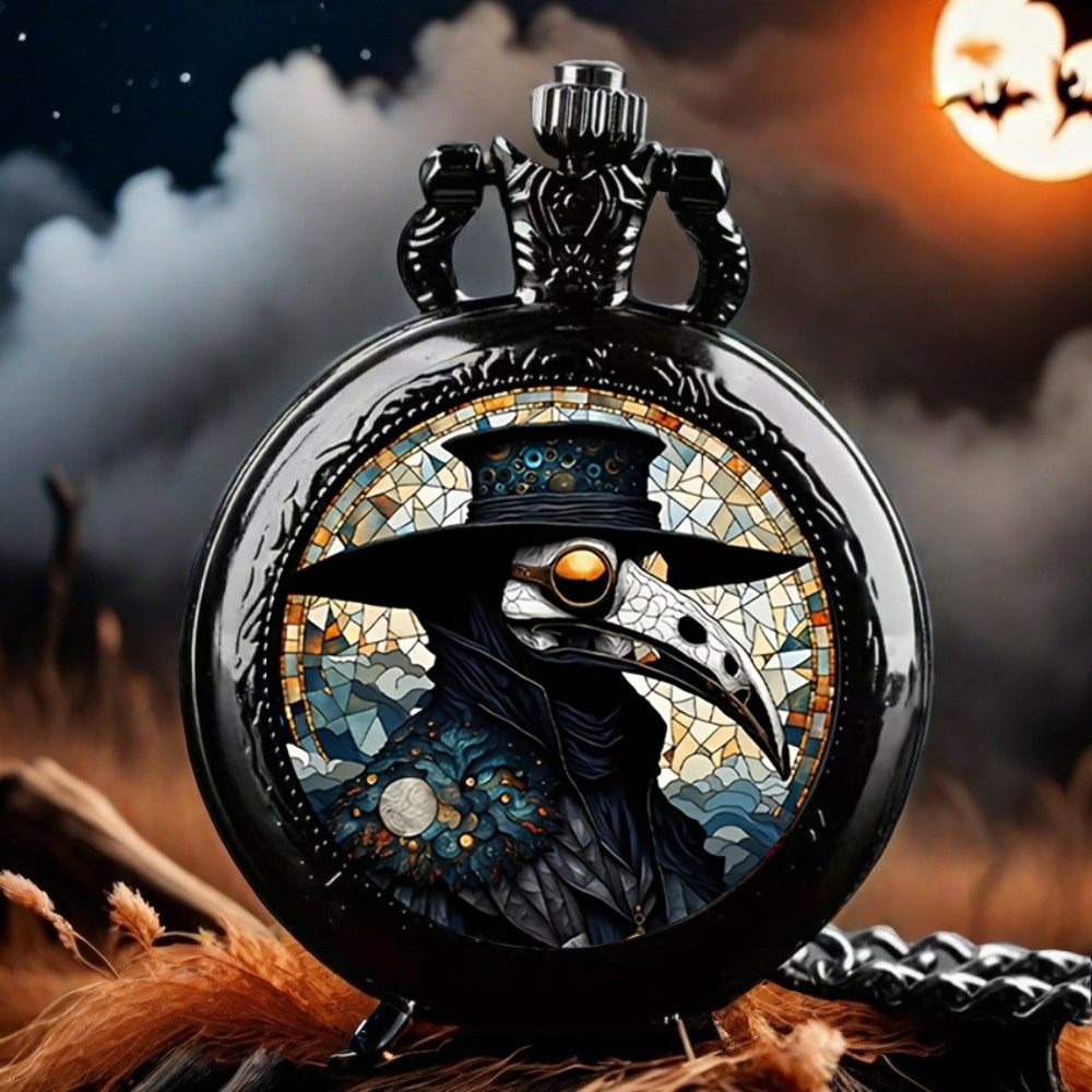 TEMU Treasure, Elegant Black Necklace Pocket Watch, Halloween Style Unique New Year Christmas Birthday Gift
