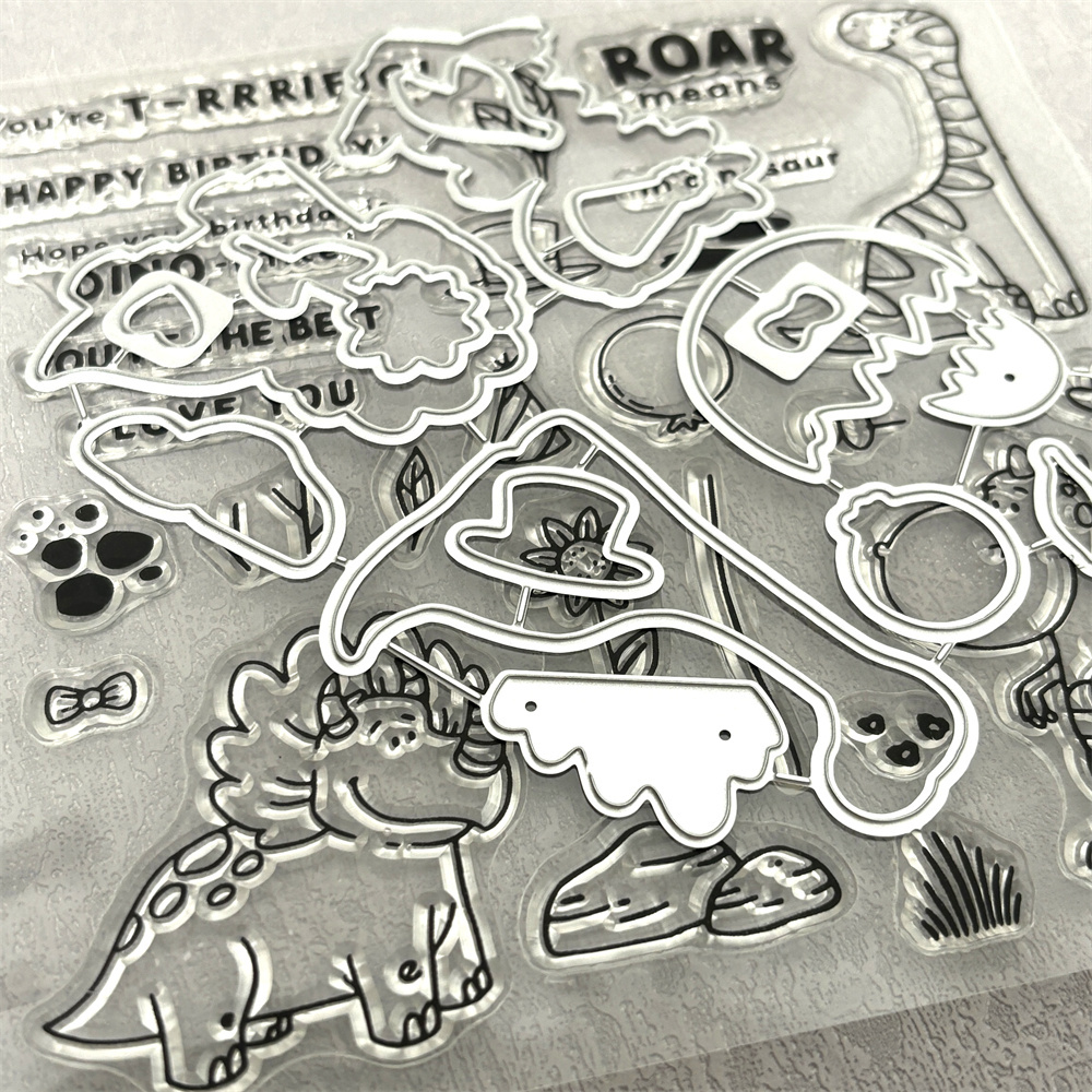 

Dinosaur Stamp & Die-cut Set For Scrapbooking - High-quality Carbon Steel, Compatible With Major Die Cut Machines