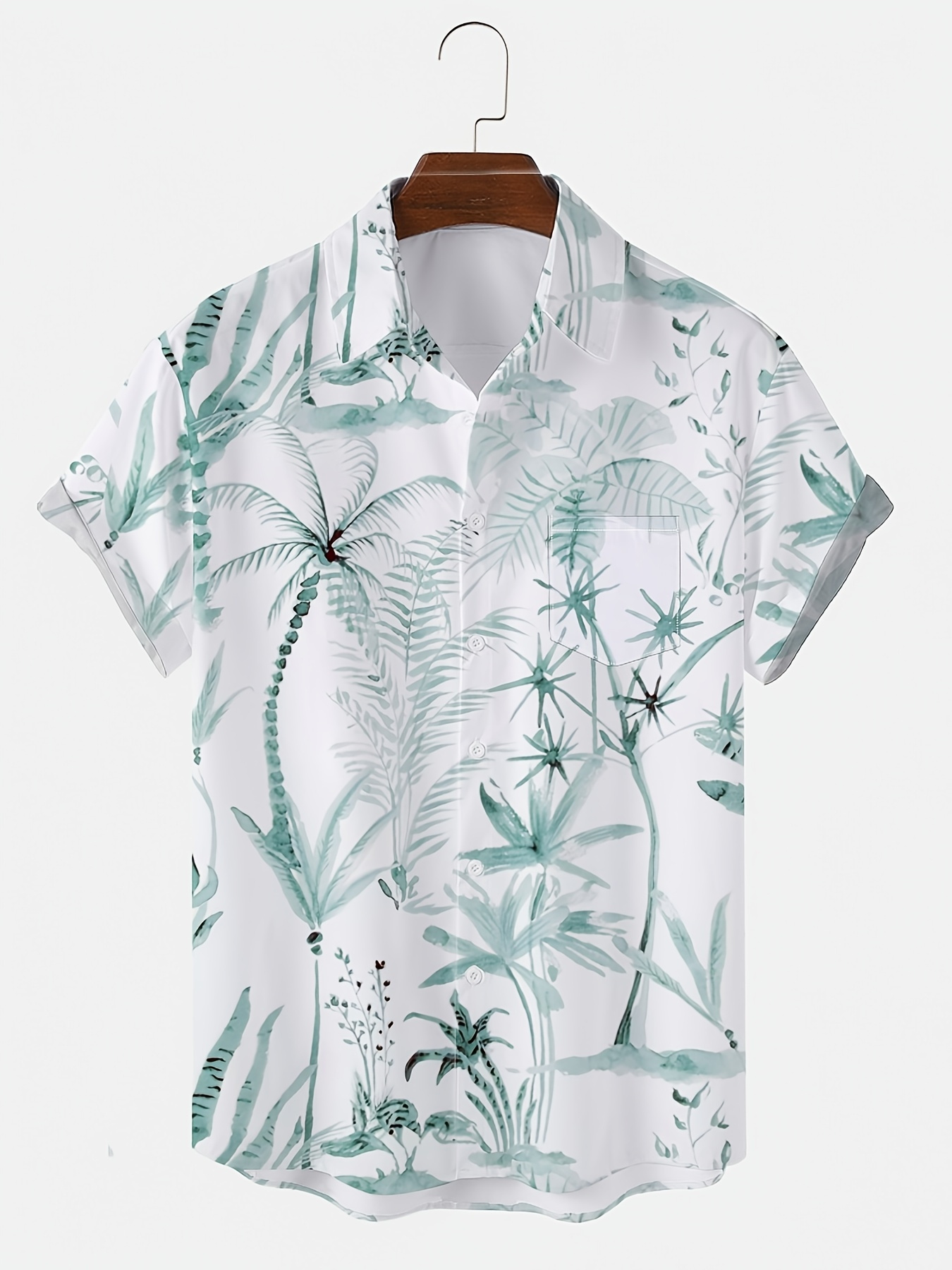 Men'S Hawaiian Shirt - Tropical Palm Tree Print Button Beach Shirt, Lightweight Non-Stretch Fabric for Vacation, Poolside And Formal Occasions - Machine Washable Menswear