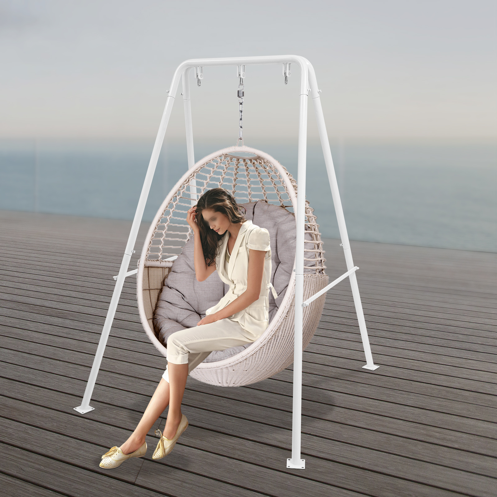 TEMU Oukaning Hanging Chair Frame, Metal Hanging Chair Frame, Hanging Chair Frame For Indoor/ Outdoor Hanging Basket Rack White Hanging Chair Rack Is