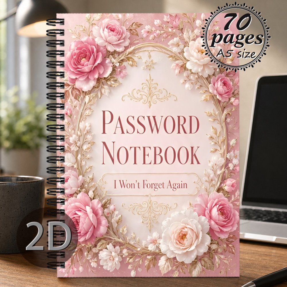 TEMU 1pc 14.5x21cm Password Notebook, Address Book, Password Book: Elegant French Blush Pink Password Notebook, Aesthetic Vintage Password Organizer