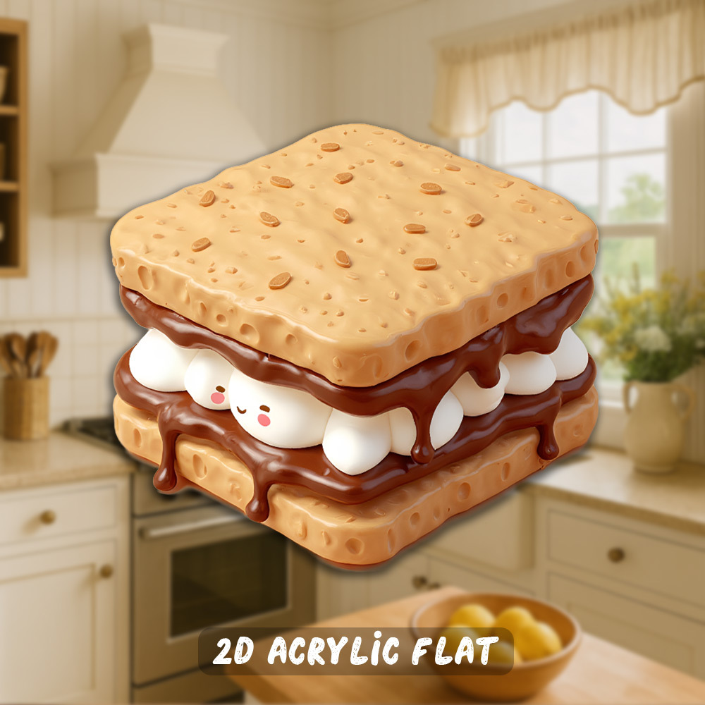 TEMU 1 Cartoon S' Sandwich Magnet | 8.0 Cm Cute 2d Flat Acrylic Rubber Soft Magnet With Chocolate, Marshmallow, And Cracker - Adorable Kitchen Decor