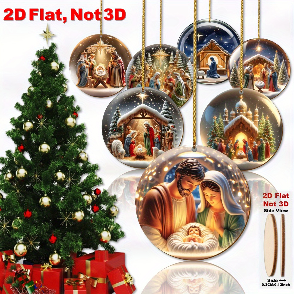 2D Flat, 18pcs Nativity Micro Scene Ornaments - 2D Flat Wooden Pendants with 3D Effect, Birthday Party Decorations, No Electricity Needed, for Christmas, New Year, Wedding Backdrops, Halloween, Thanksgiving - for home & Event Decoration