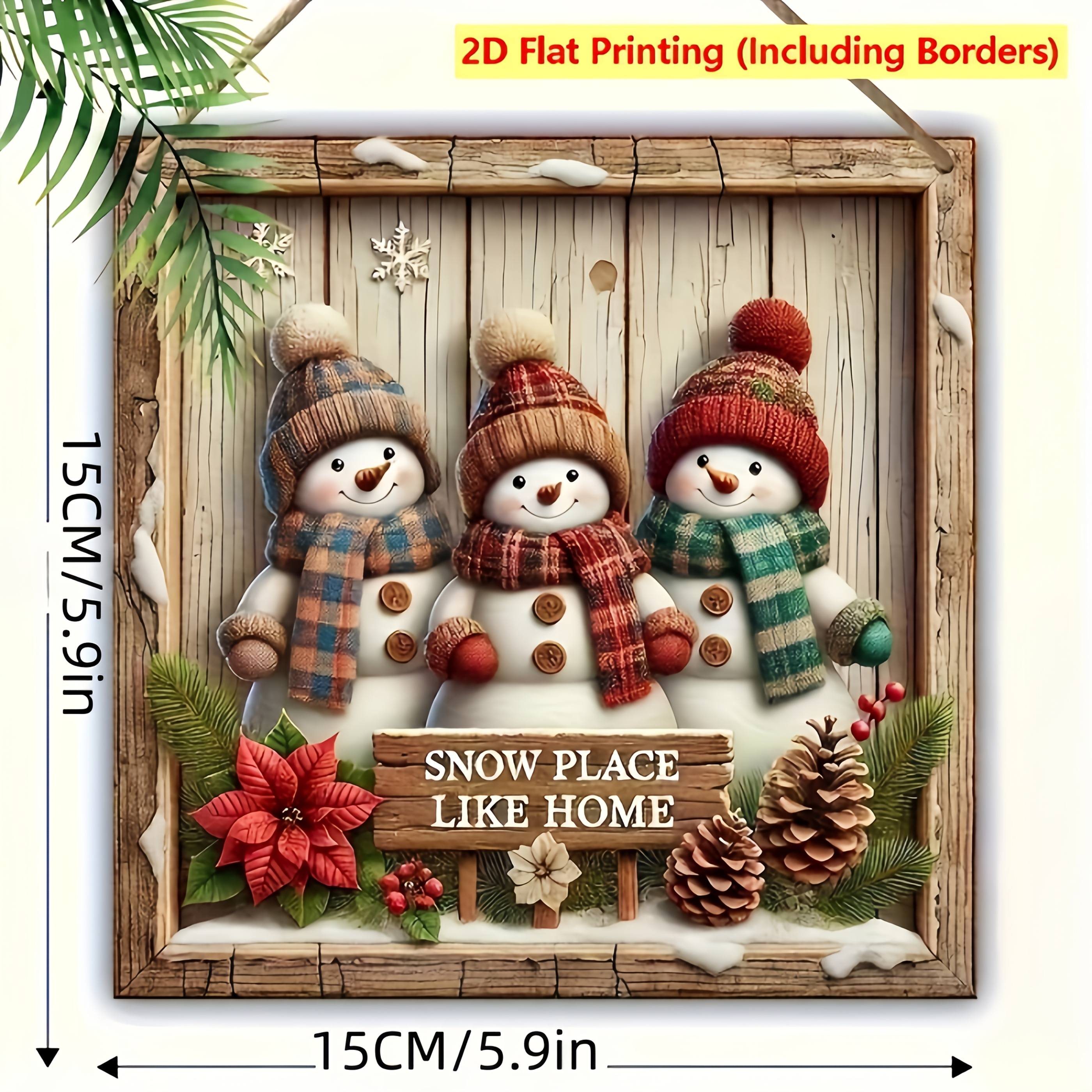 TEMU 2d Flat, 1pc Wooden Snowman Wall Decor - Classic Holiday Motif With "merry Christmas" Text, Featuring Festive Red Flowers And Holly Pattern,