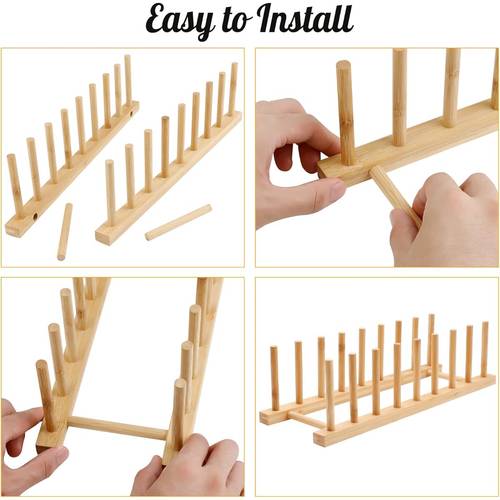 2 pack heavy duty bamboo dish drying rack with adjustable height space saving vertical horizontal design multi tier shelves curved hooks sturdy a frame construction for kitchen cabinet or countertop storage easy assembly