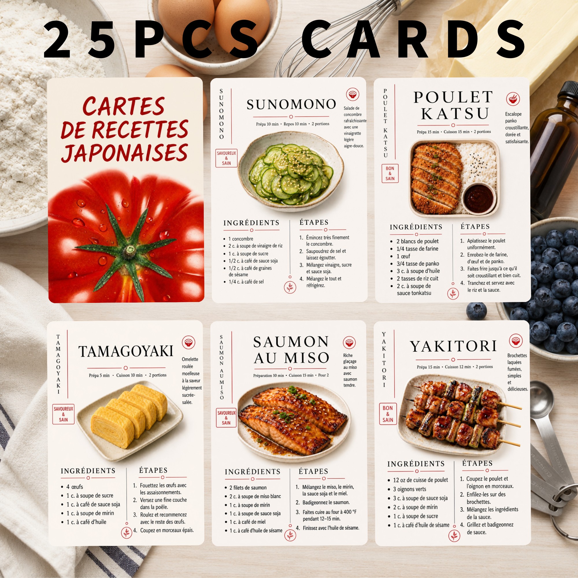 TEMU Cartes de recettes japonaises en , 25 pièces, cuisine japonaise, idées de sushi, inspiration de cuisine asiatique et recettes traditionnelles,