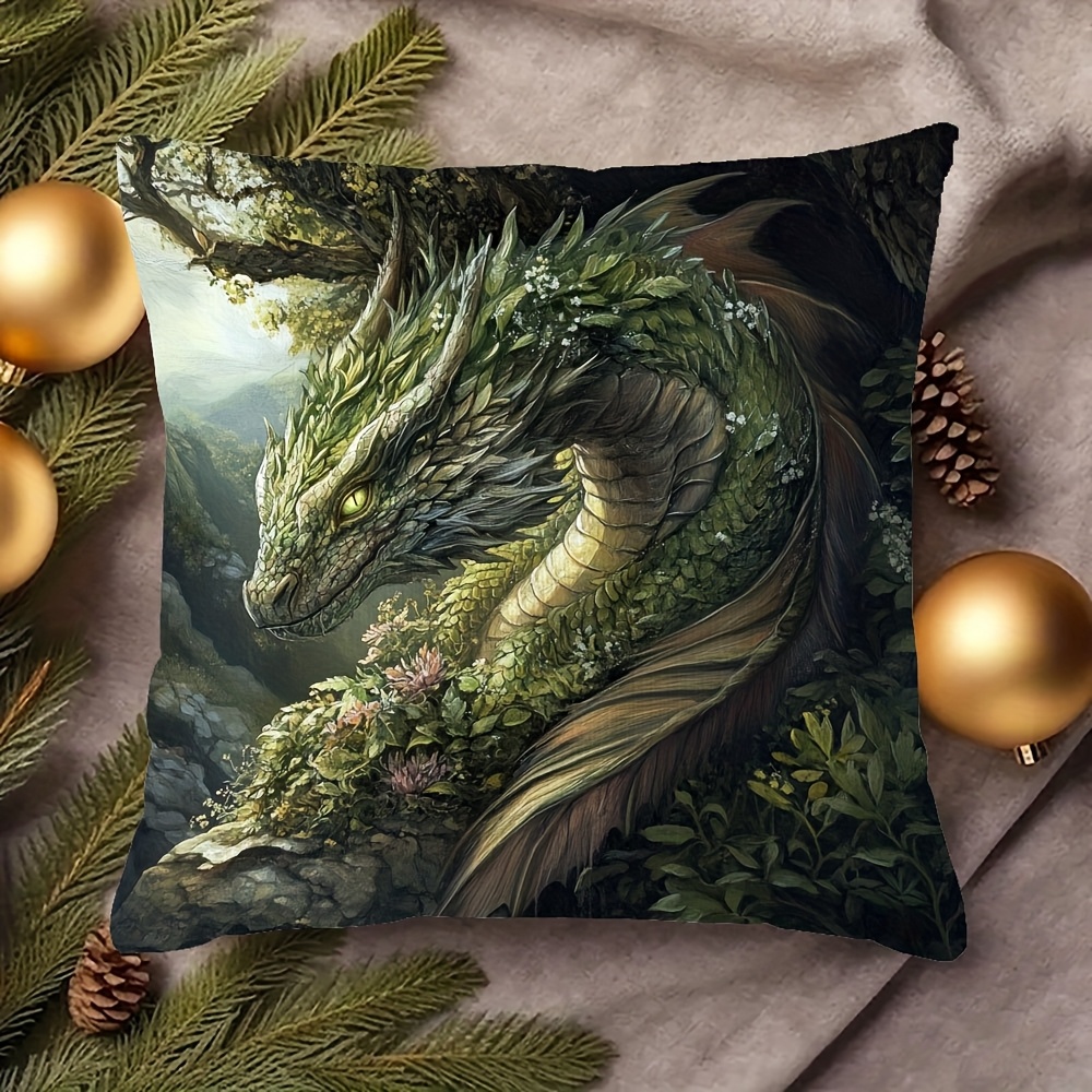 TEMU 1pc Pillowcase, Soft Short Plush Material, Featuring A Modern Dragon Design Medieval Art, Single-sided Print, Machine Washable Polyester With