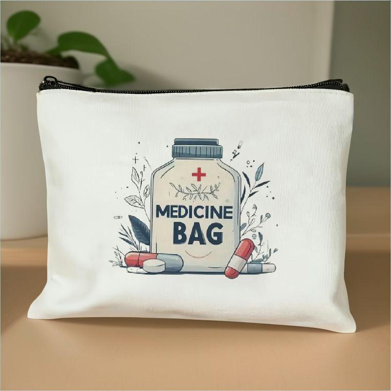 

[] Canvas Medicine Bag With Zipper, Unscented Cosmetic Pouch For Women, Ideal Gift For Beauty And Personal , Cosmetic Travel Bag