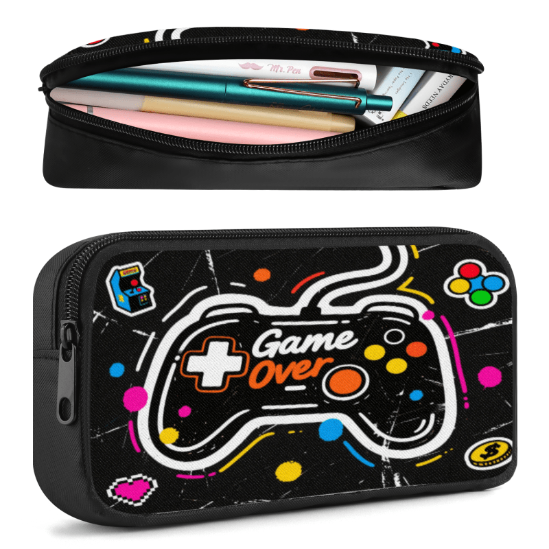 TEMU Astuccio per matite con stampa piatta 2D a tema controller di gioco stile Neon Esports, borsa portaoggetti per cancelleria di grande capacit� in