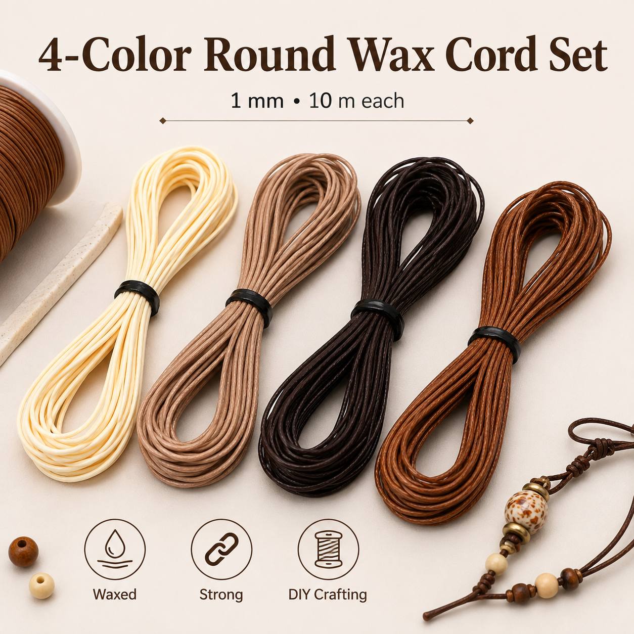 TEMU 4 Rolls 1mm Round Waxed Cord - Smooth Strong Easy-knot Wax String For Bracelet Necklace Wallet Sewing Macrame & Hand Stitching - Durable Craft