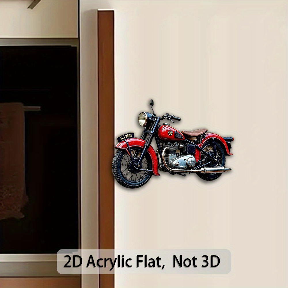 TEMU 2d Flat 1pc Motorcycle Themed Acrylic Refrigerator Magnet - Vintage Motorcycle Design With Red And Rider Pattern, Suitable For Refrigerators,