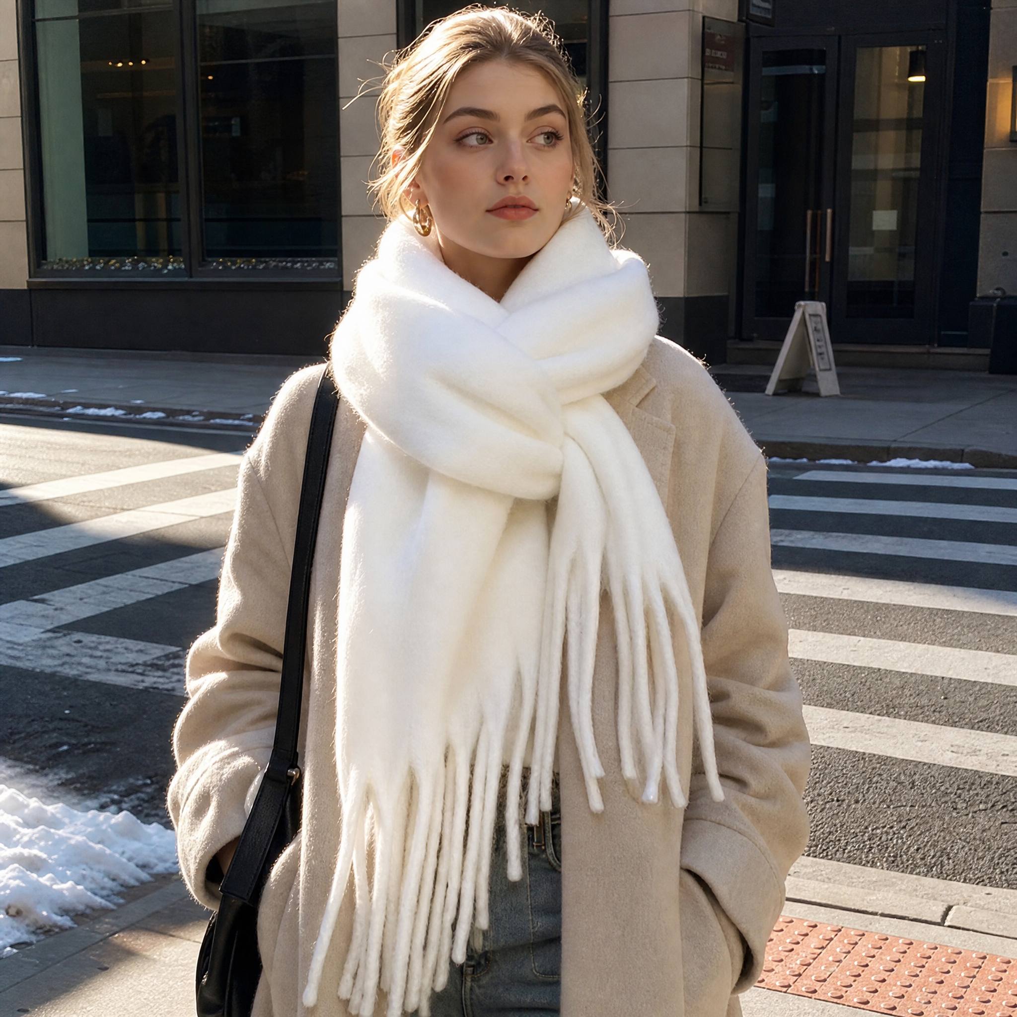 TEMU Women's Autumn Winter Solid Color Elegant Scarf, Warm And Skin-friendly Soft All-match Long Scarf, Essential For And Indoor Gatherings