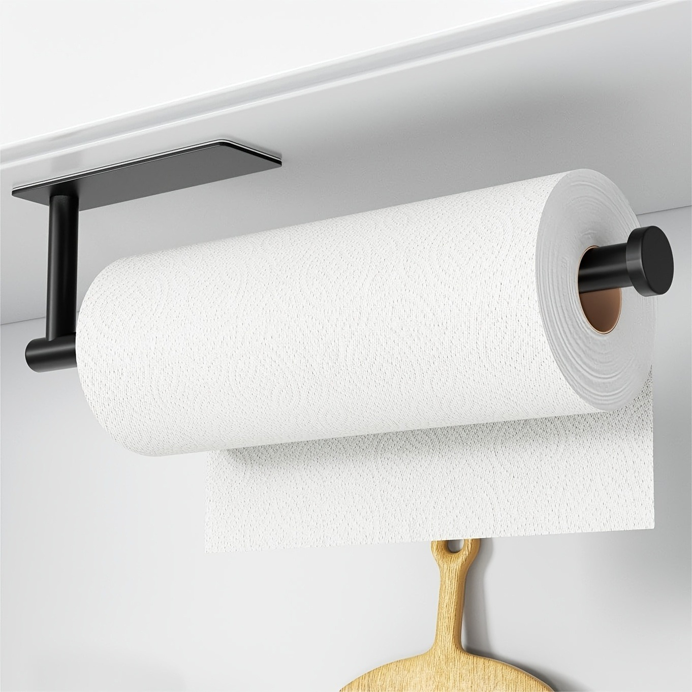 Image of 1pc Black No-drill Toilet Paper Holder Bathroom And Kitchen Paper Towel Organizer, Toilet Paper, Facial Tissue, Foil, Parchment Paper Dispenser, Durable And Sturdy For Kitchen, Bathroom, Rv