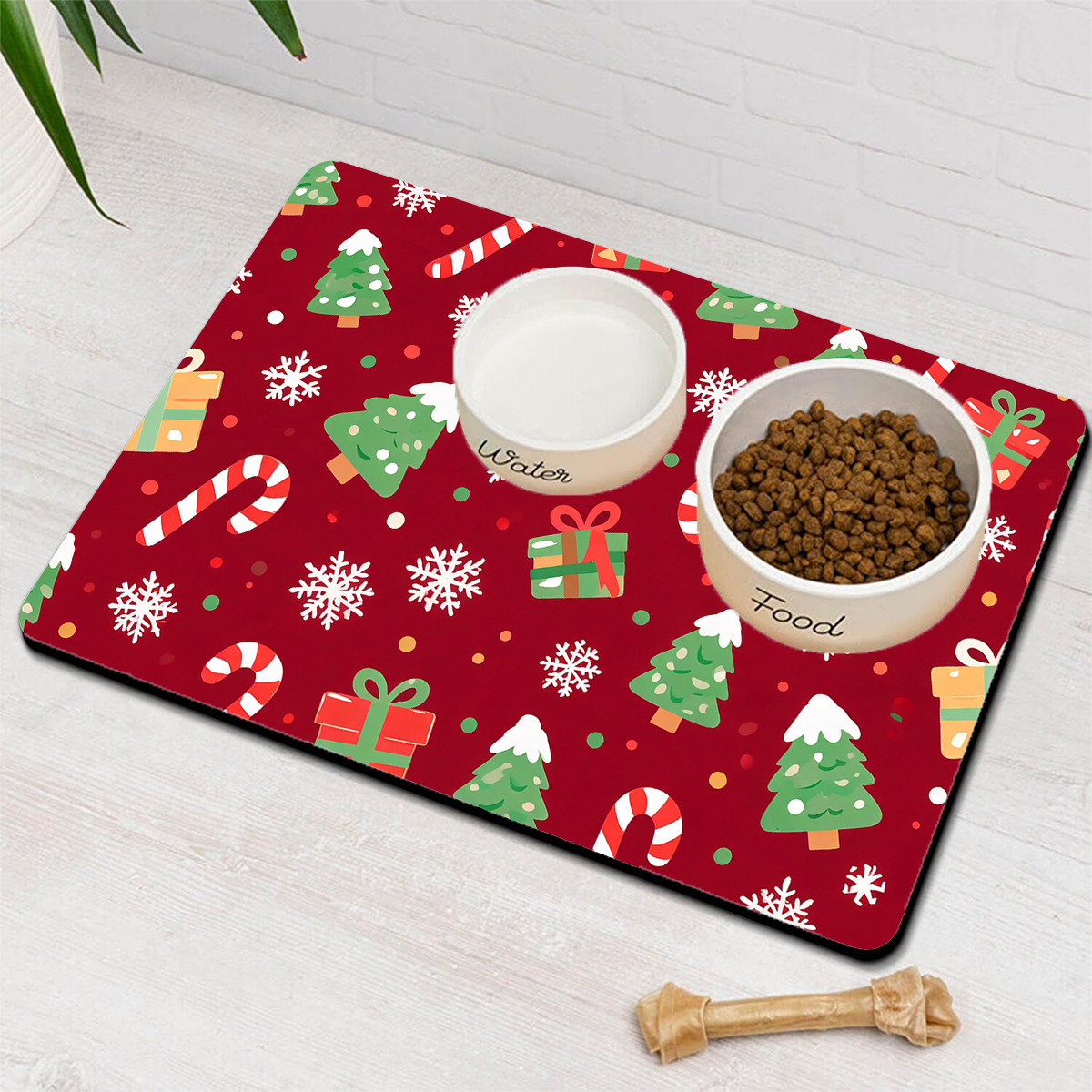 TEMU Tappetino per Alimentazione Animali Domestici Xmas Joy Party Red, Asciugatura Rapida, Assorbimento dell'Acqua, Anti-Infestante da Pulire, Design