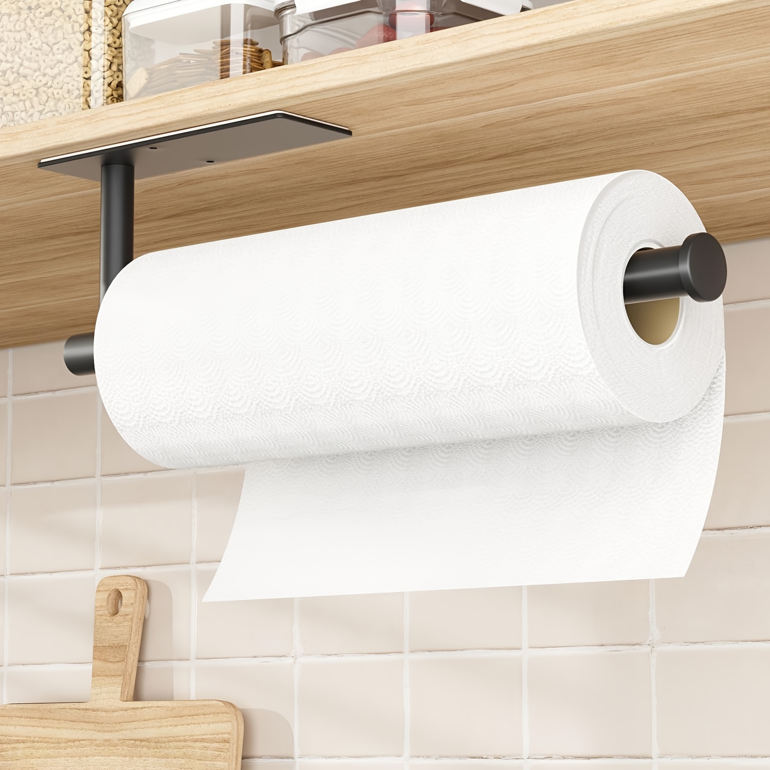 TEMU 1 pieza Soporte versátil para toallas de papel debajo del gabinete, soporte para toallas de papel de pared, autoadhesivo o perforado para debajo