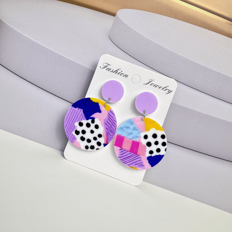Women's Macaron Acrylic Irregular Color Palette Circular Pendant Earrings