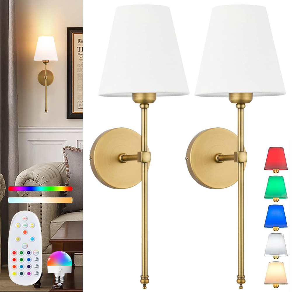 TEMU 2-pack Wireless Wall Sconces With Rechargeable 2000mah Rgb Bulbs, Dimmable Color And Brightness, , Ideal For Living Room, Bedroom, Hallway, And