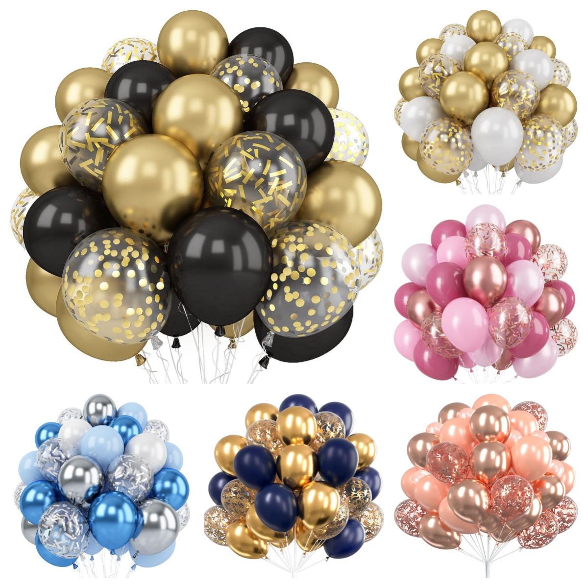 30pcs Metallic Golden Blue Silver Balloons Pearl White Latex Balloons Golden Confetti Balloons for Birthday Weddings Anniversary Bridal Shower Graduation Party Decorations