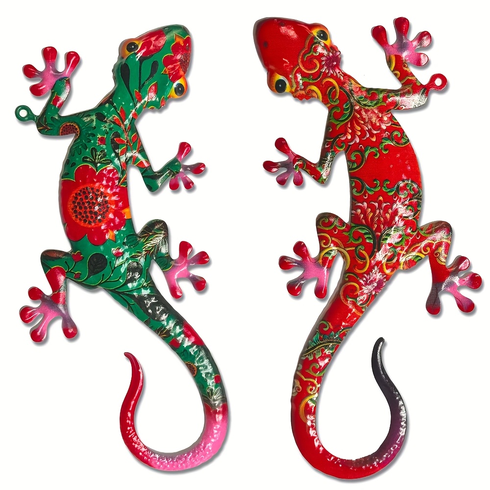 TEMU 【2D Plat】 [2D Plat] 2pcs de Décoration Géko en Acrylique, Convient pour la Décoration Intérieure et Extérieure, Sculpture Murale