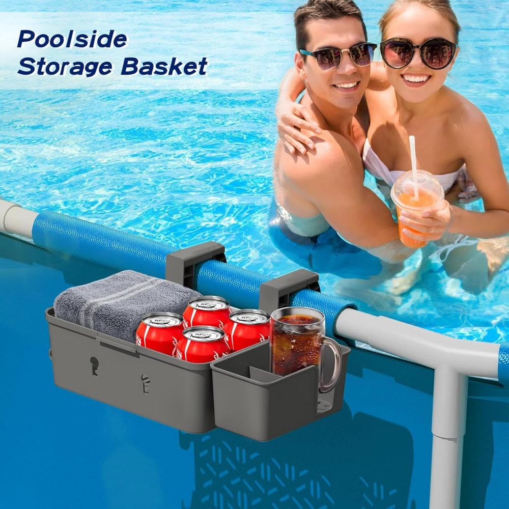 Above Ground Pool Storage Basket, Adjustable Hook Design With Hollow Bottom, Portable Lightweight Organizer, Sturdy Practical Poolside Rack, Perfect For Arranging Daily Sundries Outdoor Swimming Pools