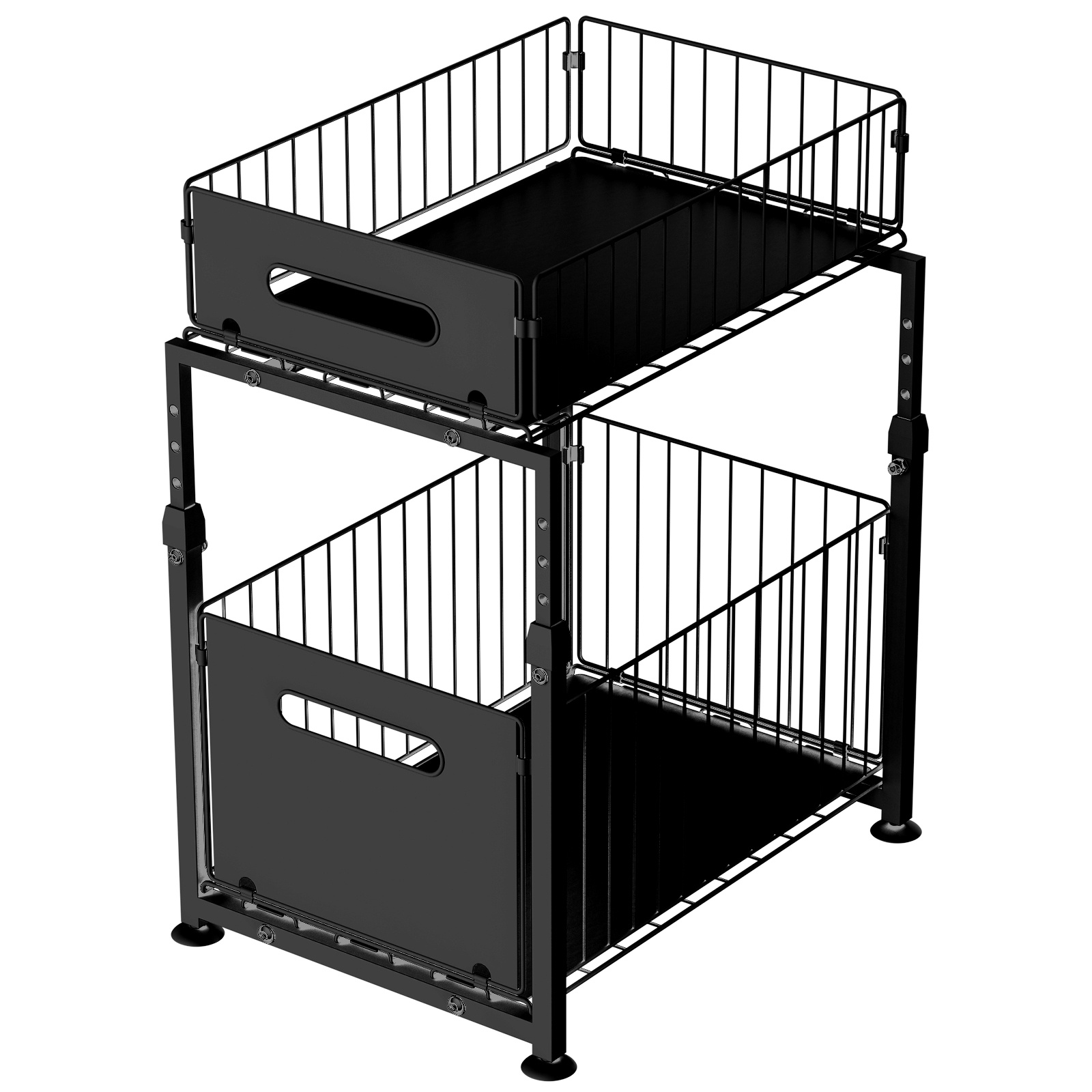 2-tier Heavy-duty Under Sink Pull Out Organizer, Adjustable Height Carbon Steel Sliding Drawer Rack, Rustproof Polished Steel Under Cabinet Shelf, Space Storage Shelving For Kitchen, Bathroom, Pantry