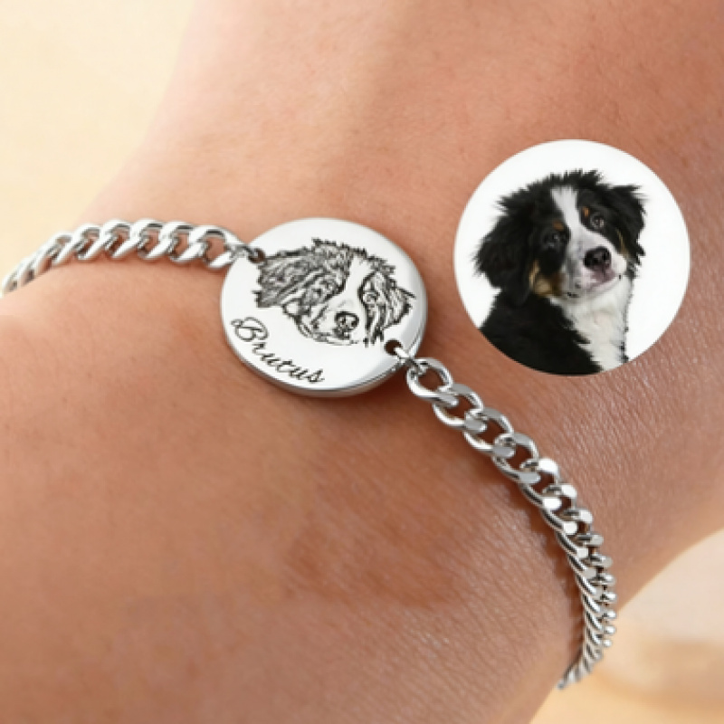 TEMU Pulsera personalizada para mascotas con de mascota personalizable, con de pata de gato e imagen de gato. Esta joyería para mascotas de acero