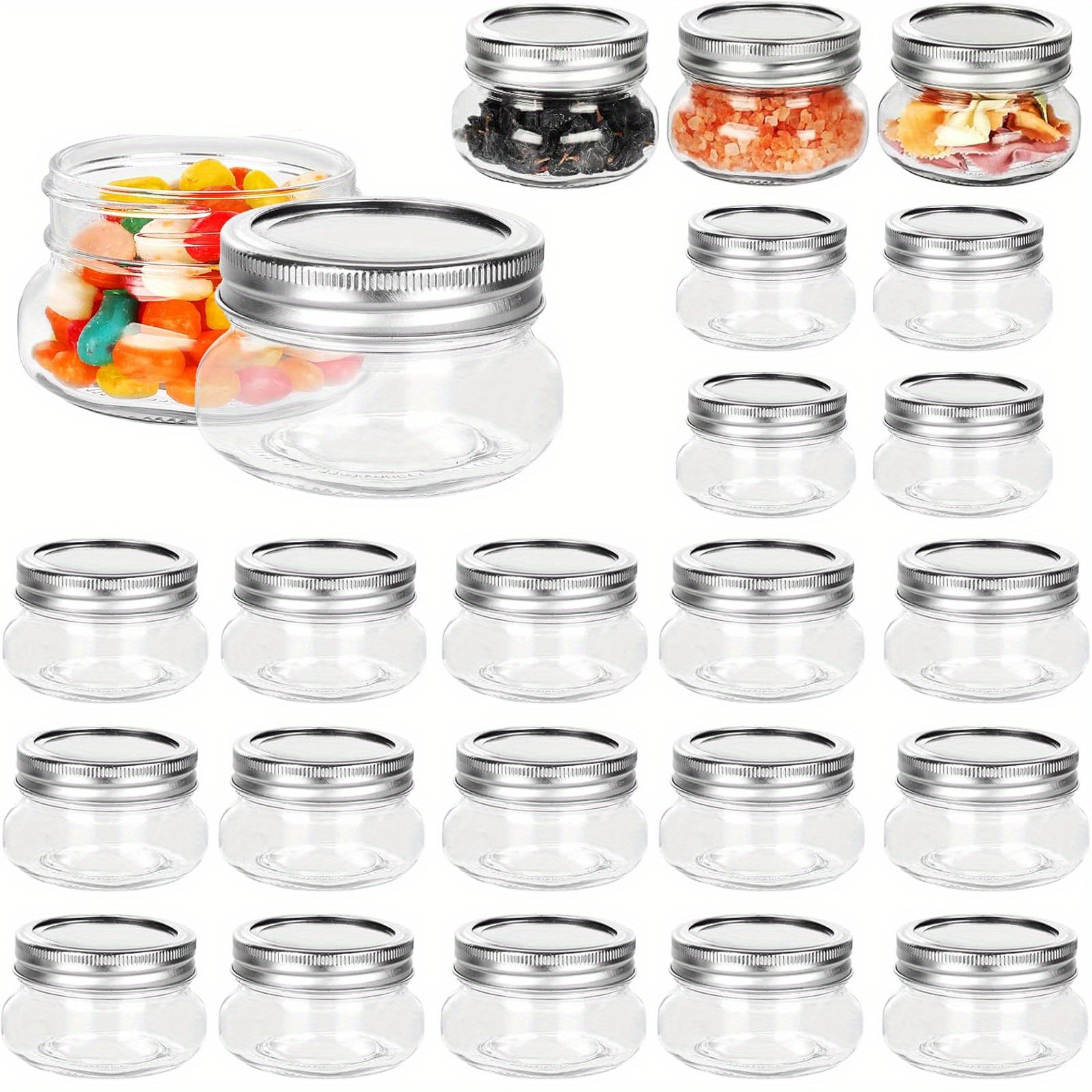 TEMU 36pcs Mason Jars Wide Mouth 150ml Wide Mouth Mason Jars With Silvery Metal Airtight Lids And Bands, Glass Canning Jar For Canning, Pickling,