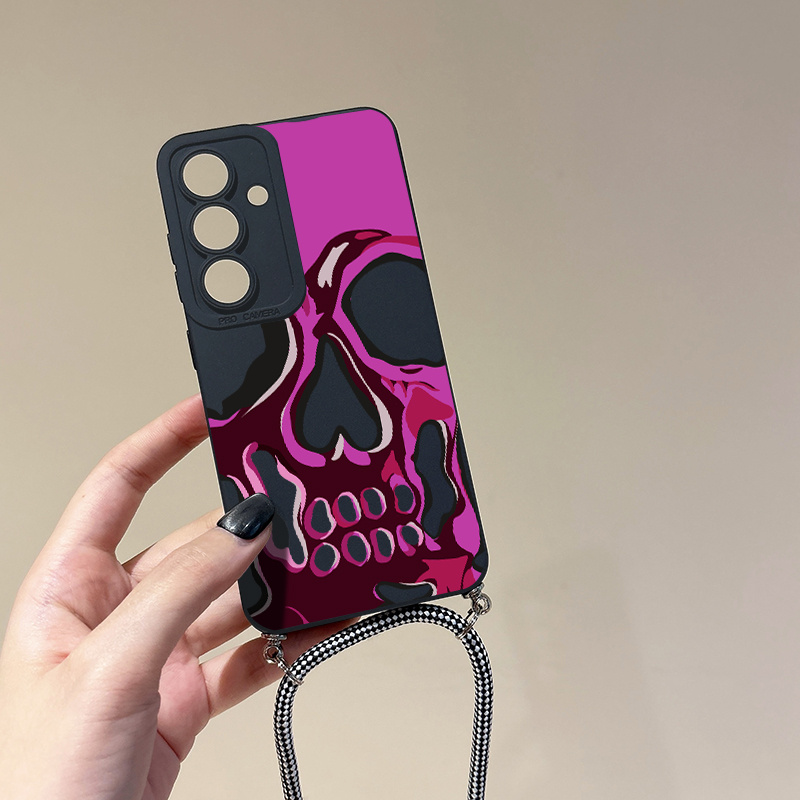 TEMU Phone Case: For Galaxy S25 Ultra Fashionable Creative Multi-functional Shockproof Full Bag Purple Evil Pattern Lanyard Phone Case For Galaxy S24