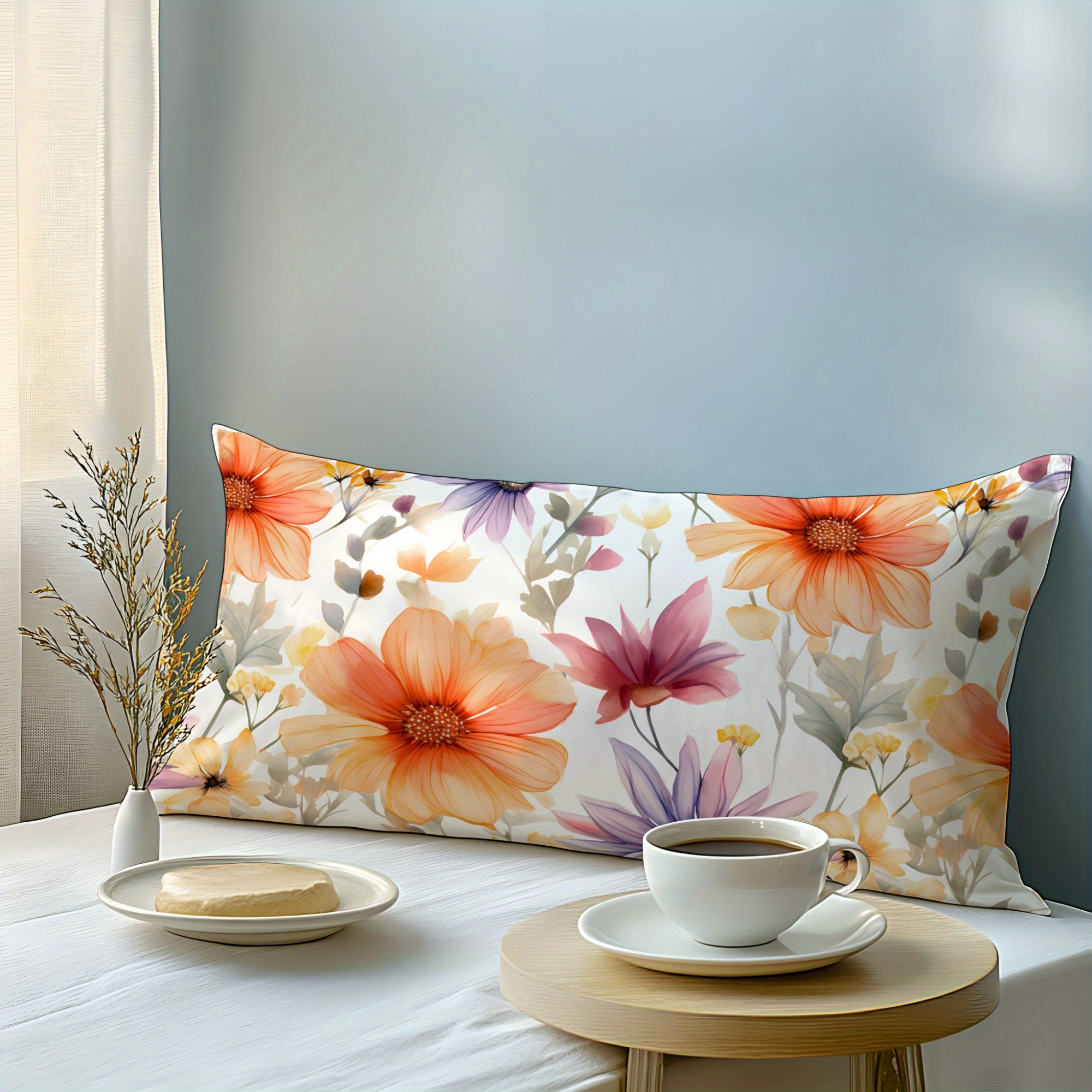 1pc orange floral 3  print pillowcase soft comfortable   fabric machine washable envelope closure woven plain weave ideal for bedroom   hotel gift ready details 4