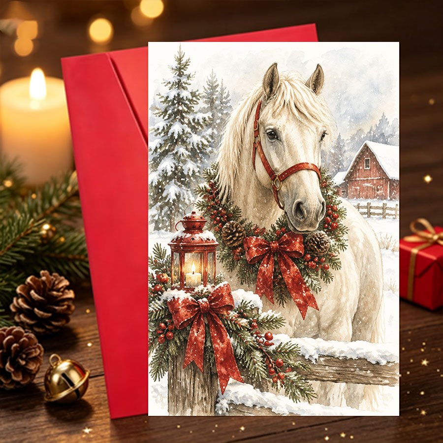 TEMU 1pc White Horse Christmas Greeting For , Sending Holiday Wishes In Winter