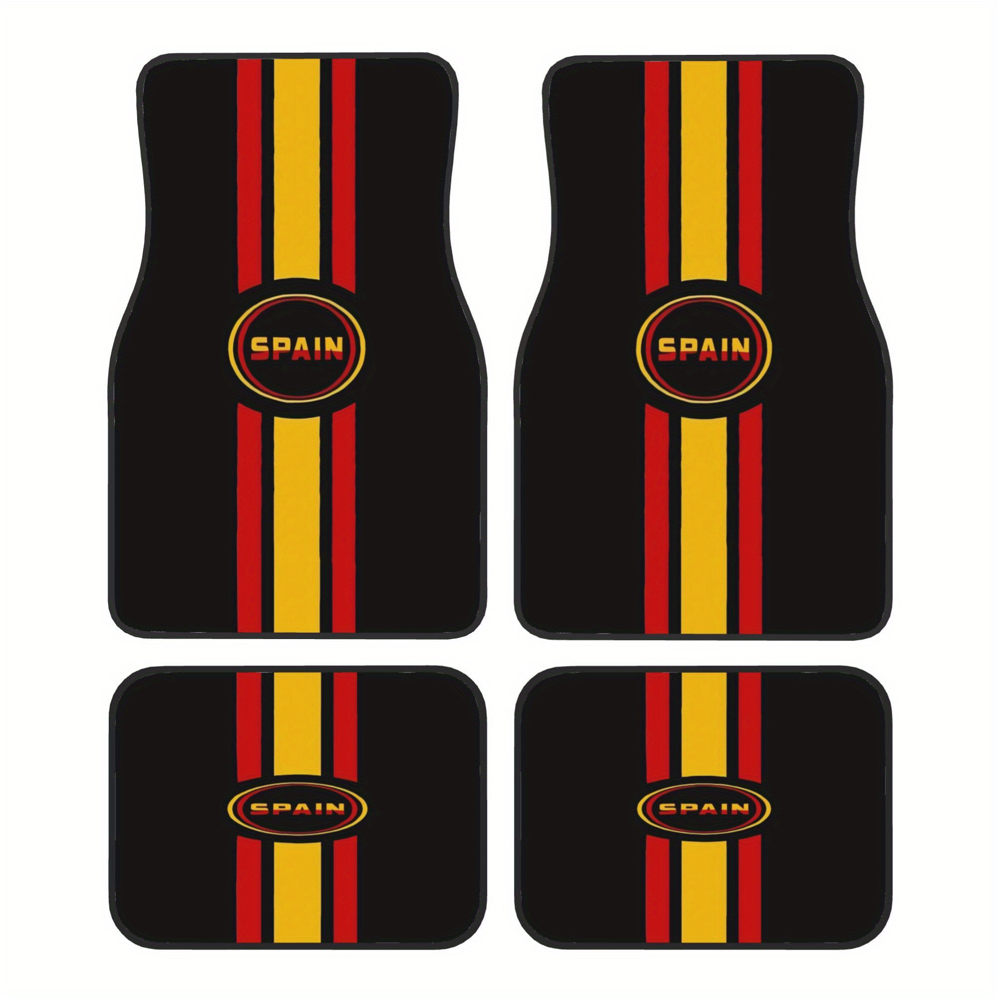 TEMU 4 Piezas de Alfombrillas para Coche con Rayas de Carreras de España - Duraderas, para Autos, Diseño Divertido con Rayas , Amarillas y Negras ,