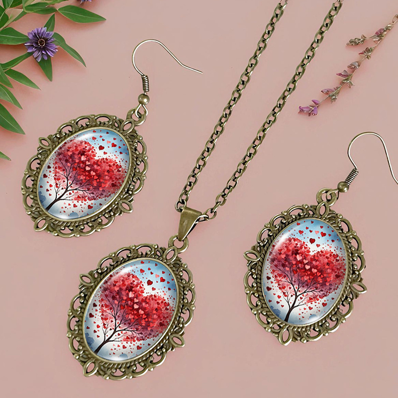 3pcs Valentine's Day Love Tree Necklace & Earring Set