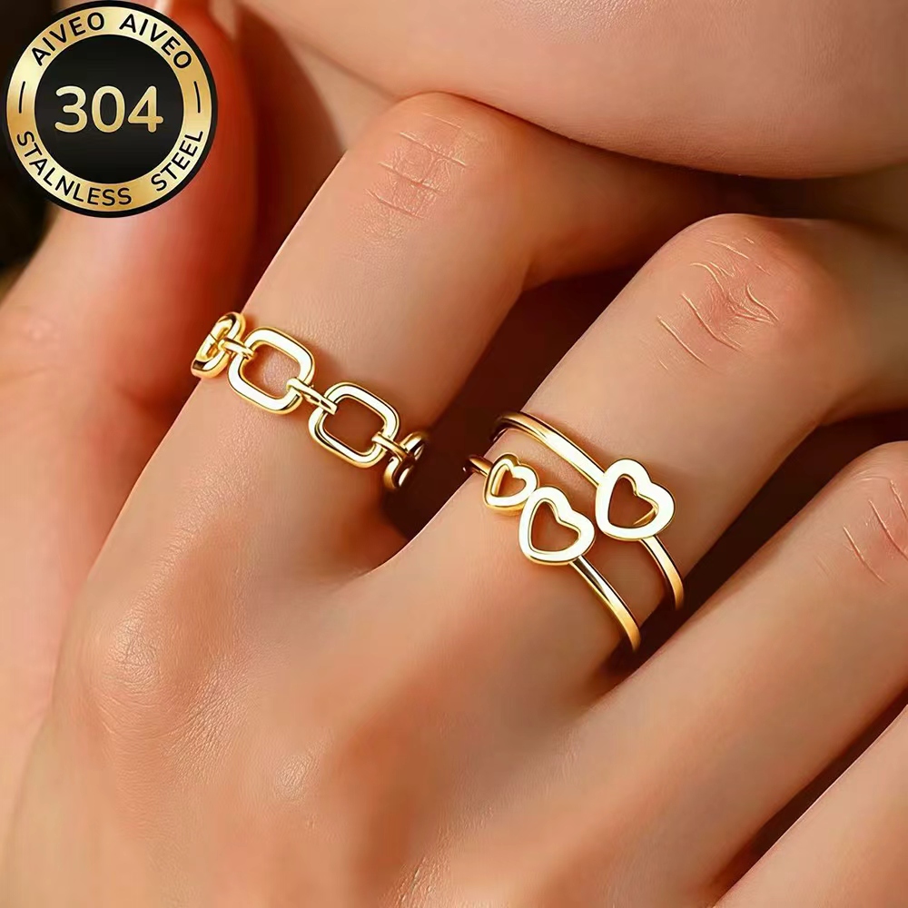 2pcs High-Quality Stainless Steel Golden Stackable Open Ring Set