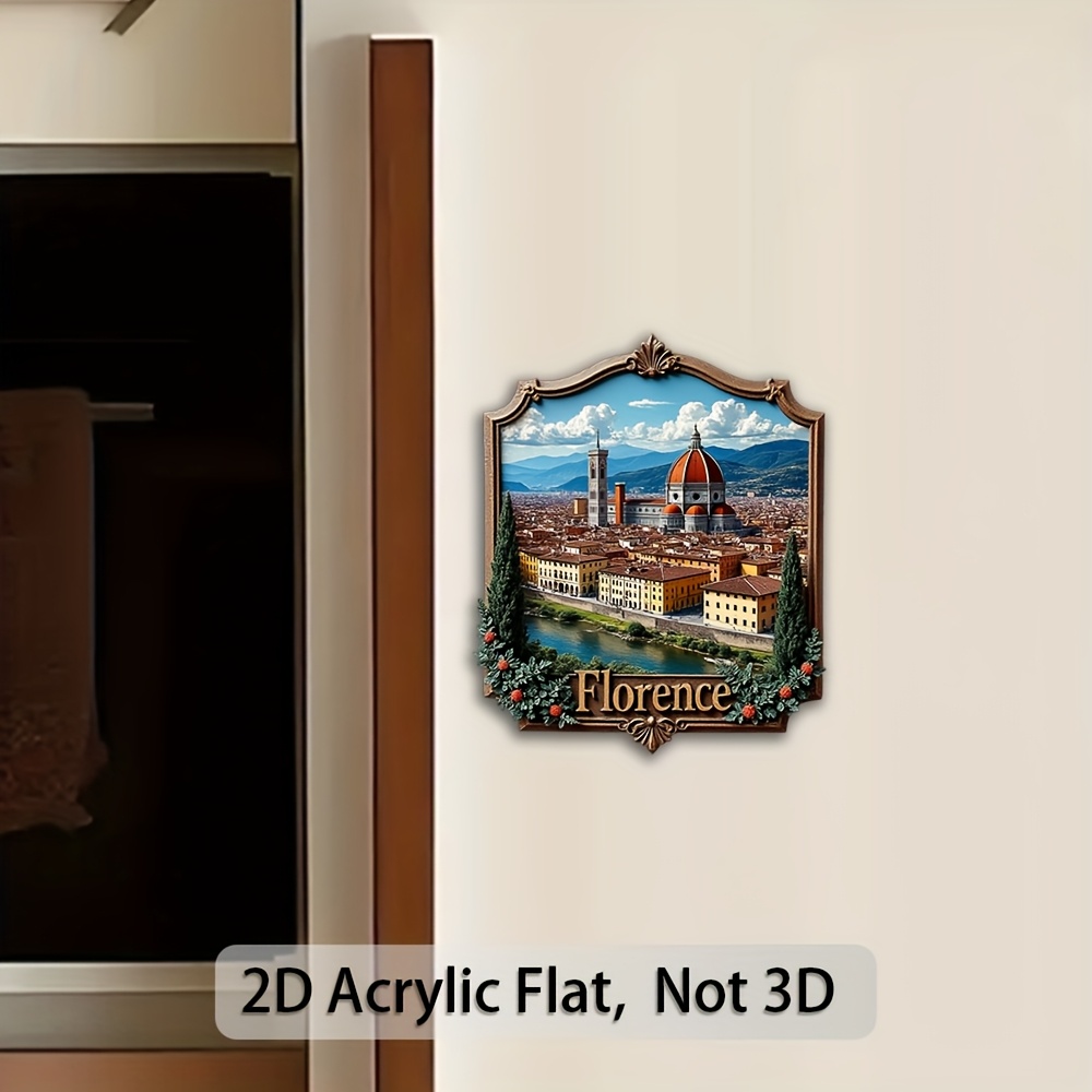 TEMU Decorative Plaque And Ornament 1 2d Acrylic Flat Refrigerator Magnet, Florence Landscape Decoration, Exquisite Design, Landscape Pattern,
