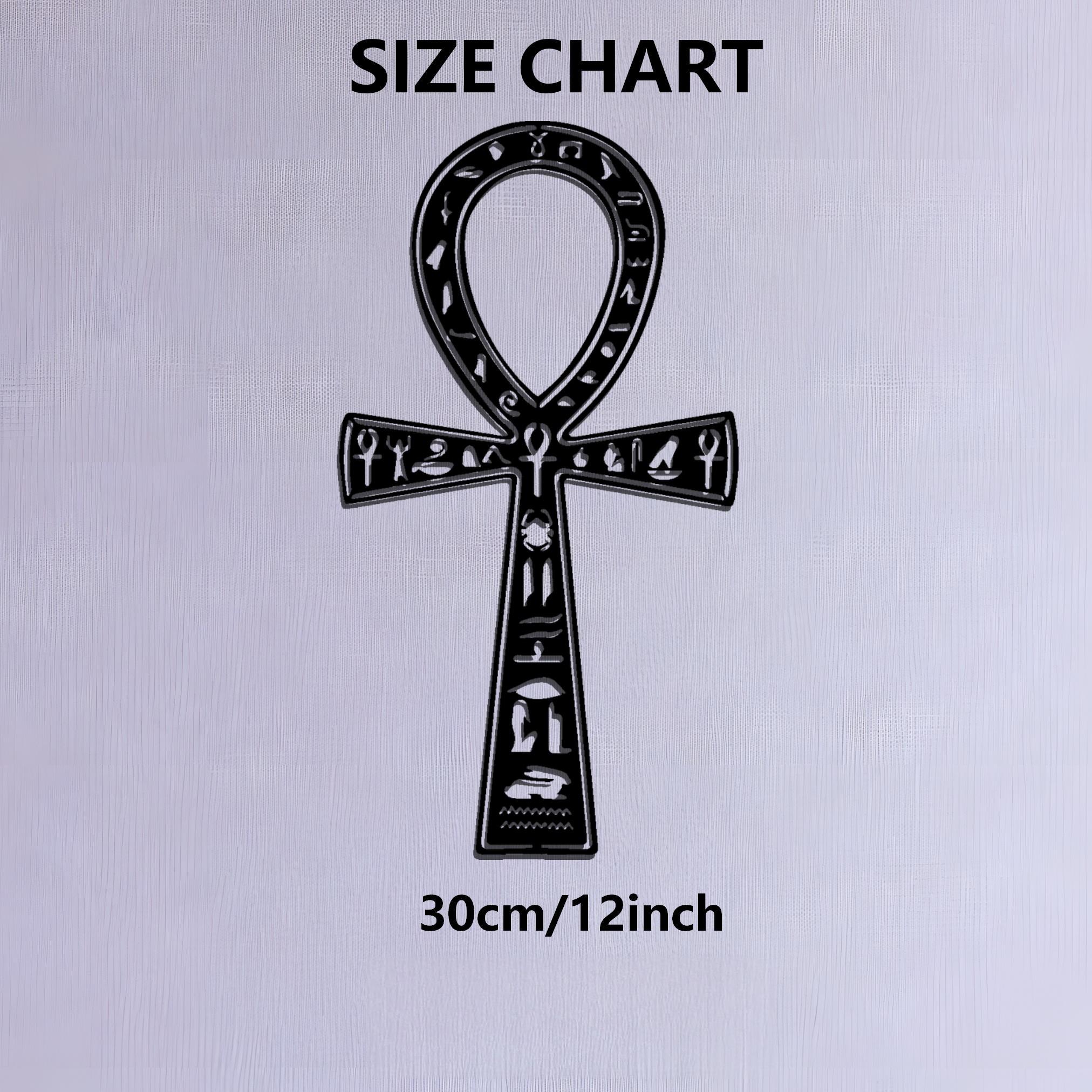 TEMU 2d Flat - 2d Plane - A Matte Black Egyptian Ankh Symbol Wall Decoration - A Large Metal Wall Art Piece Featuring Hieroglyphic Patterns, Vintage
