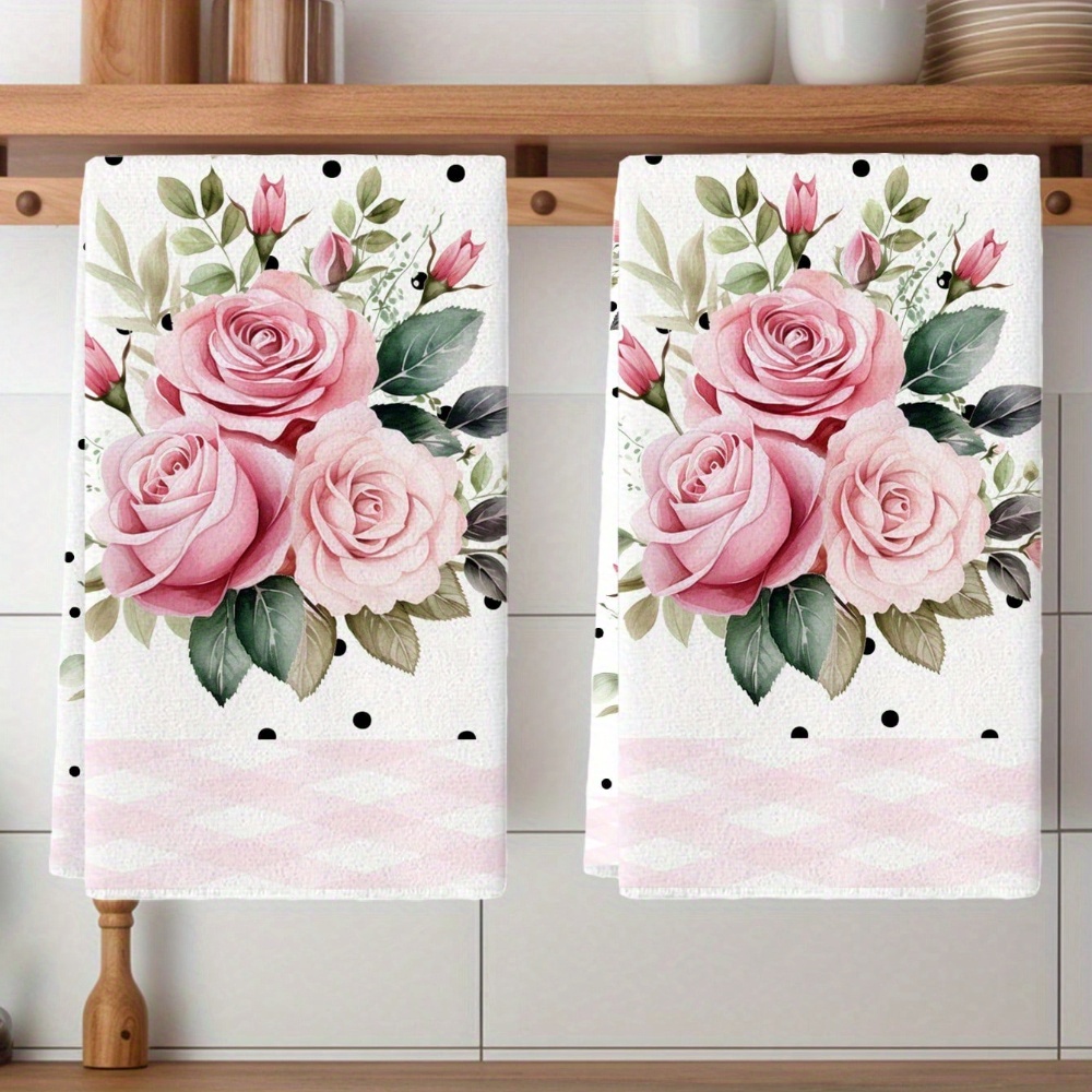 TEMU 2pcs Single-sided Printed Hand Towels, 16x24inch, Hand Towels Suitable For Kitchen And Bathroom, Flowers, Birds, Farm Animals, Plants, Words And