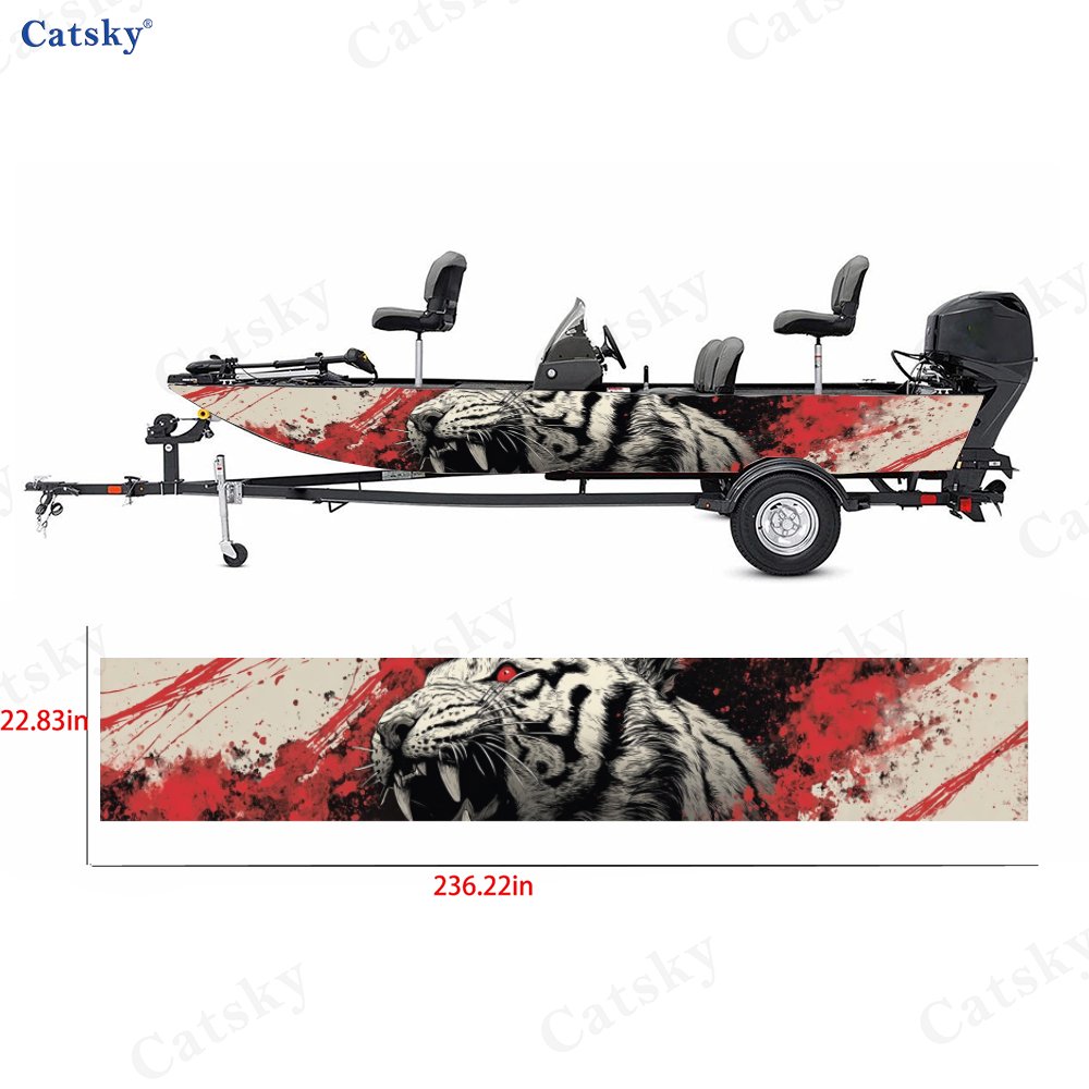 Blood Coagulation White Tiger Pattern Boat Wrap Film Sticker