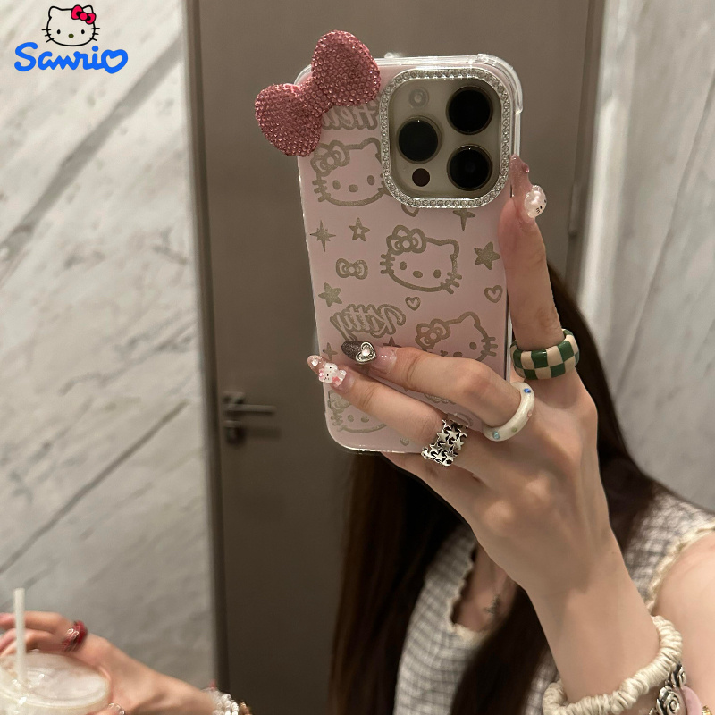 Cute Cartoon Kawaii Cat 3D Diamond Bow Suitable for Iphone 15 Pro Max Phone Case, New Iphone 14 Acrylic Design, Creative Drop-Resistant Protective Cover for Iphone 12