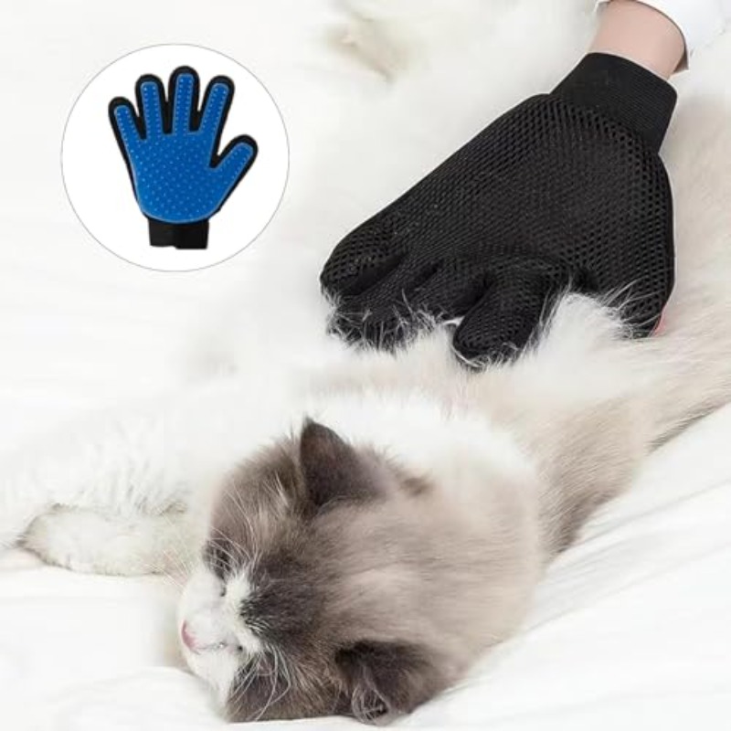 3pcs Pet Grooming Set, Pet Comb, Hairbrush, And Right-Hand Hair Removal Glove with Brushing Function, Detangling Double-Row Comb, Flea Comb for Fur Cleaning And Massage