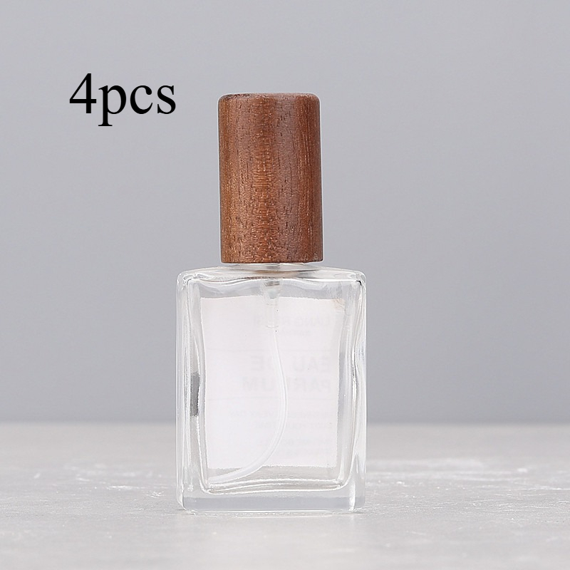Image of 4pcs Transparent Square Vintage Perfume Bottles With Walnut Wood Lids, Unscented, For Home Decor And, Decorative Perfume Bottles | Elegant Perfume Bottles | Glass Perfume Bottles