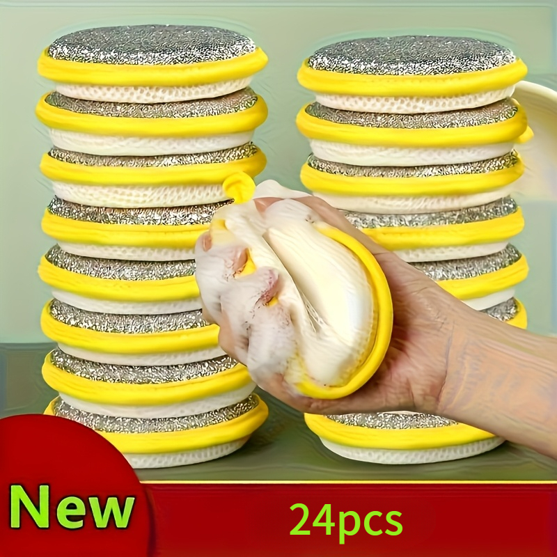TEMU 24-pack Magic Dish Sponge Scrubber Set, Reusable And Washable, Made Of Thickened Absorbent Material For Powerful Grease Removal; Cleans Pots And