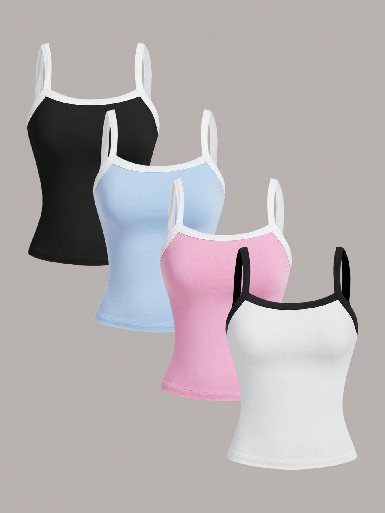 4pcs Girls' Simple Color Block Camisole Set